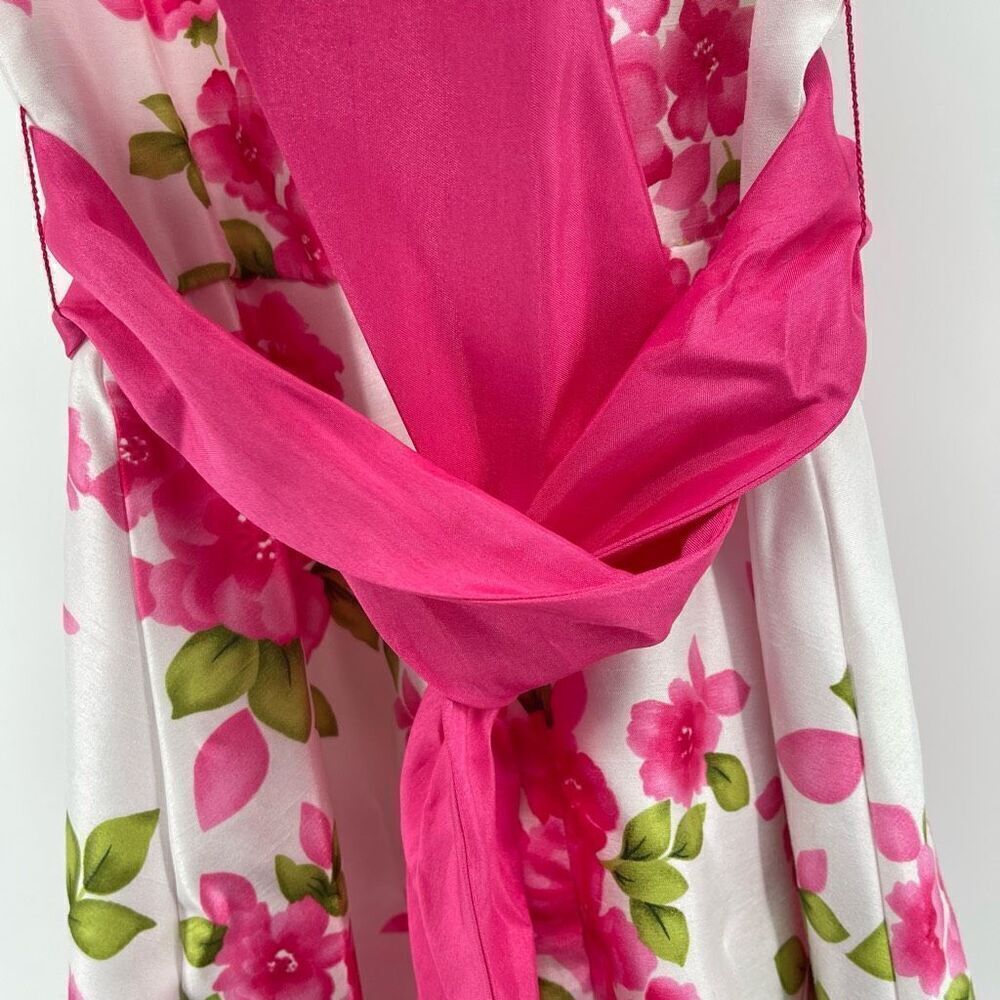 Emily West Girls Pink Green Floral Sleeveless Belted Formal A-Line Dress Size 7 - Picture 10 of 14